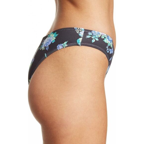 WeWoreWhat Womens Bikini Bottom L V Shaped Black Floral Ruffle Accent Cheeky - Picture 3 of 4